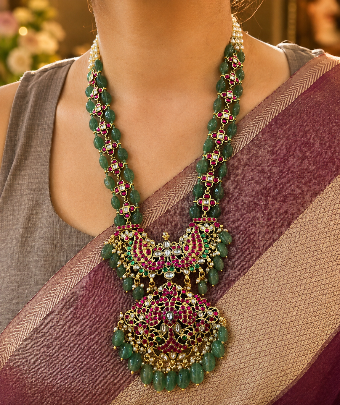 Royal Hyderabadi Jadau Rani Haar – Elegant Peroi