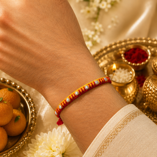 Radiant Silver Bead Thread Rakhi
