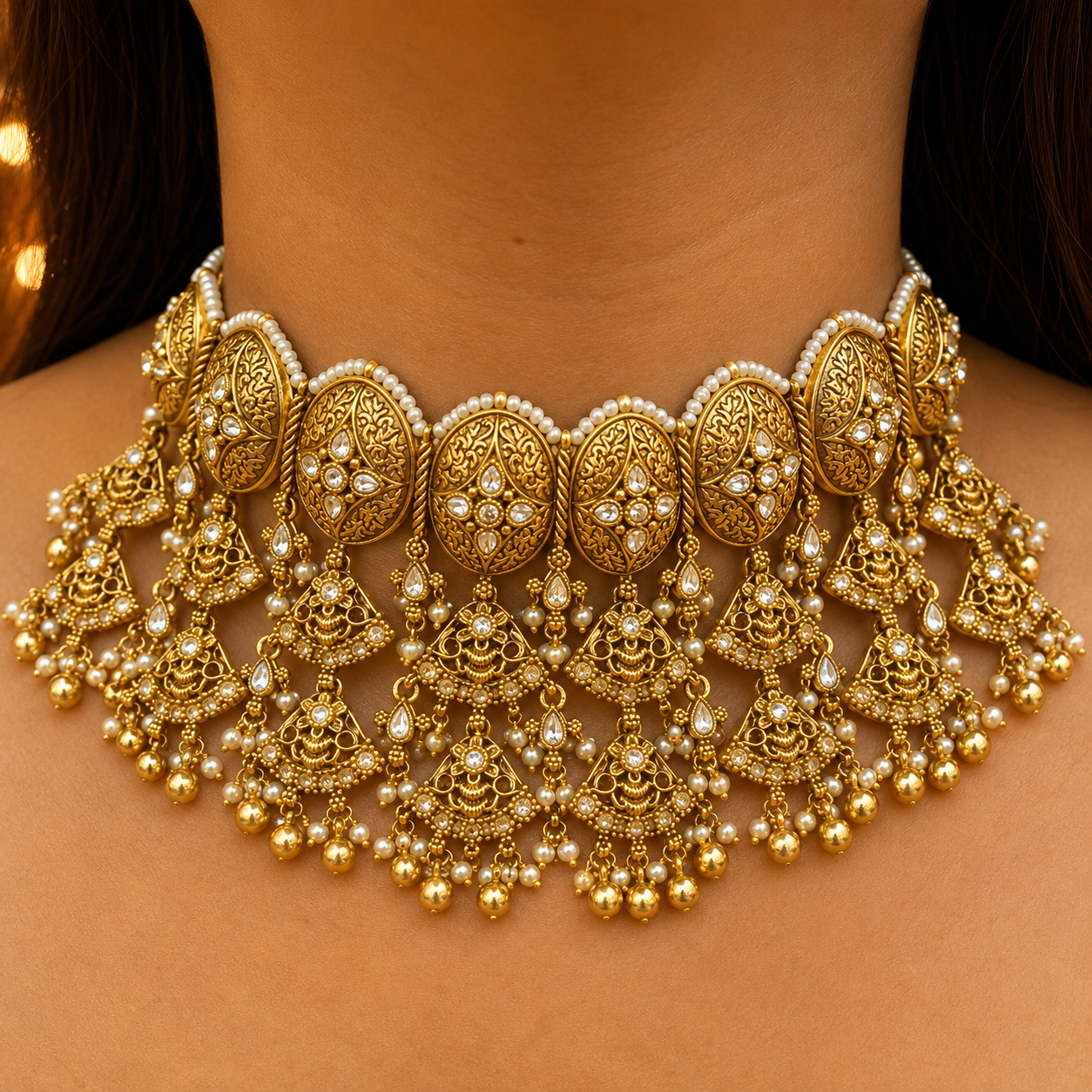 Jhalika Antique Gold Kundan Choker Set
