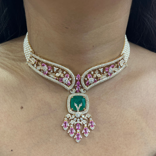 Emerald Blush – Rose Gold Chic Necklace Set