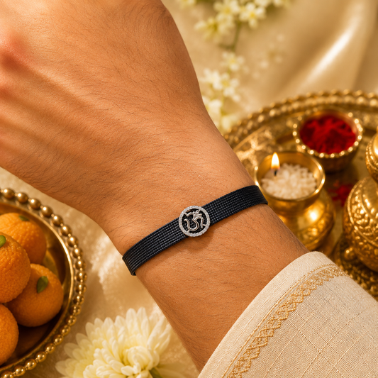 Sacred Om Silver Rakhi Bracelet