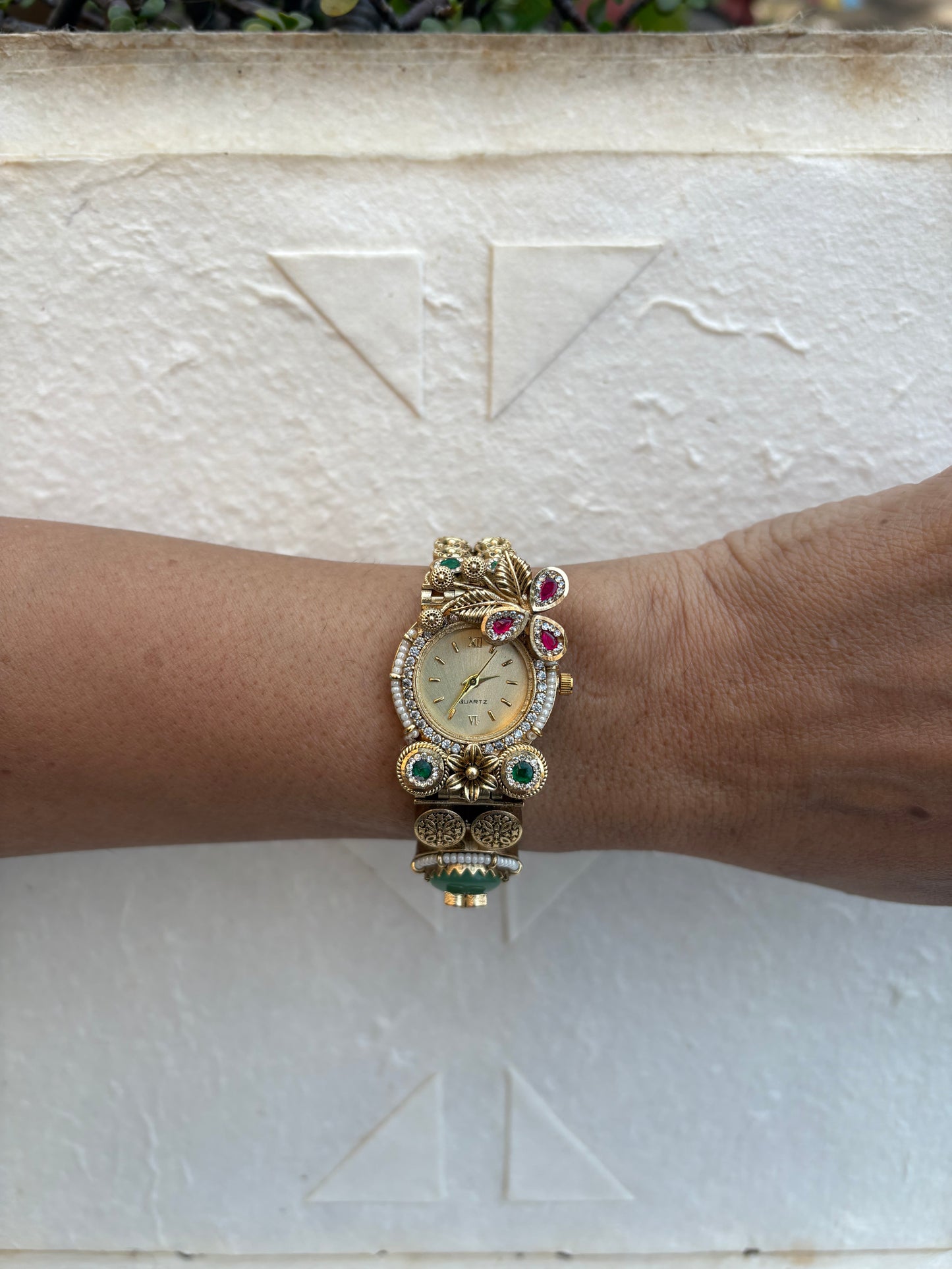 Mehraab Antique Gold Mint Inlay Watch