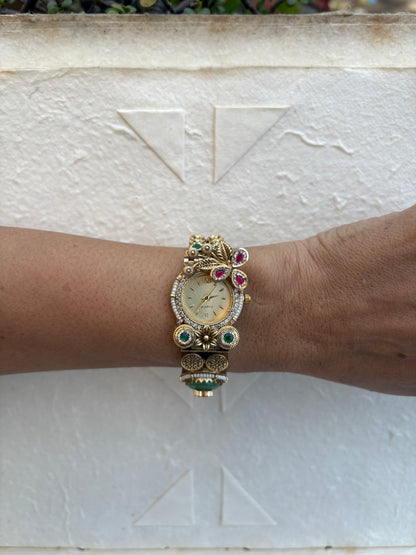 Mehraab Antique Gold Mint Inlay Watch
