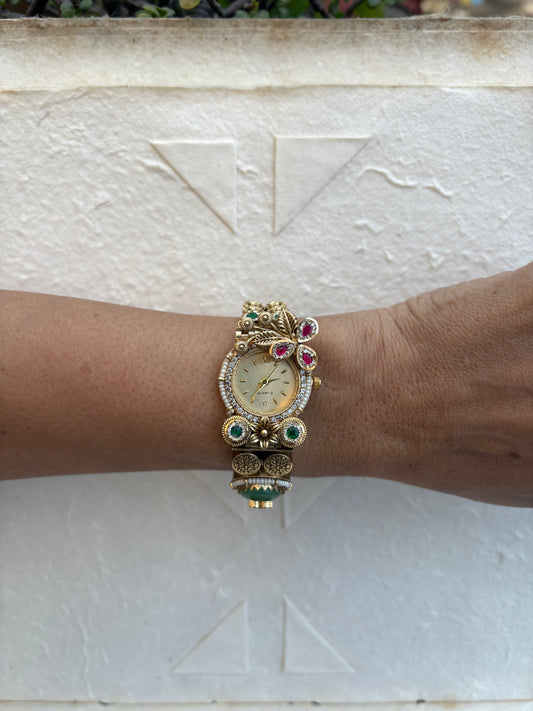 Mehraab Antique Gold Mint Inlay Watch