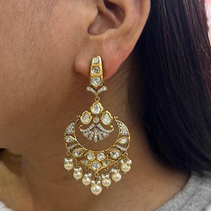 Moissanite Polki Victorian Finish Chand Bali Earrings