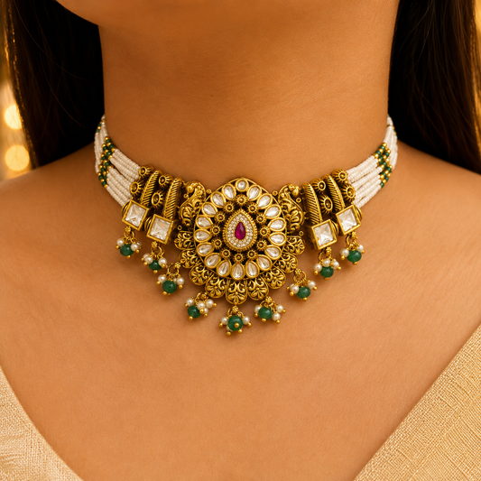 Mayura Mint Kundan Choker