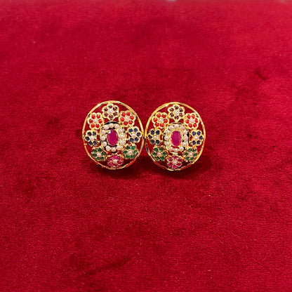 Oval Jadau Navratan Studs