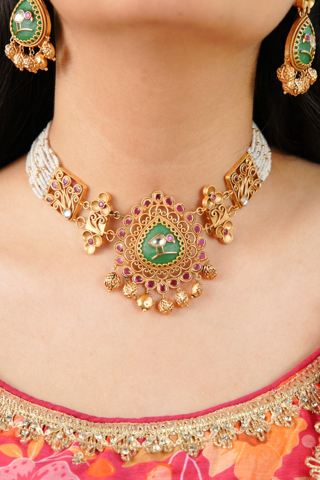 South Style Peacock Inlay Choker with Kemp Stones