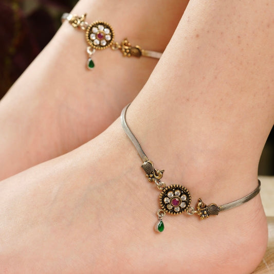 Mayura Dual-Tone Peacock Anklet
