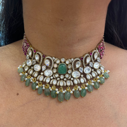 Meher Mint Moissanite Polki Choker