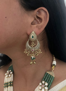 Regal Semi-long Antique Gold Kundan Set with coloured stones