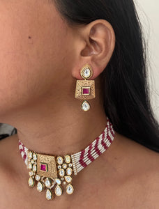 Antique Gold & Ruby Kundan Chic Set