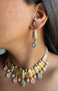 Beautiful Pink & Mint Enamel Kundan Choker set