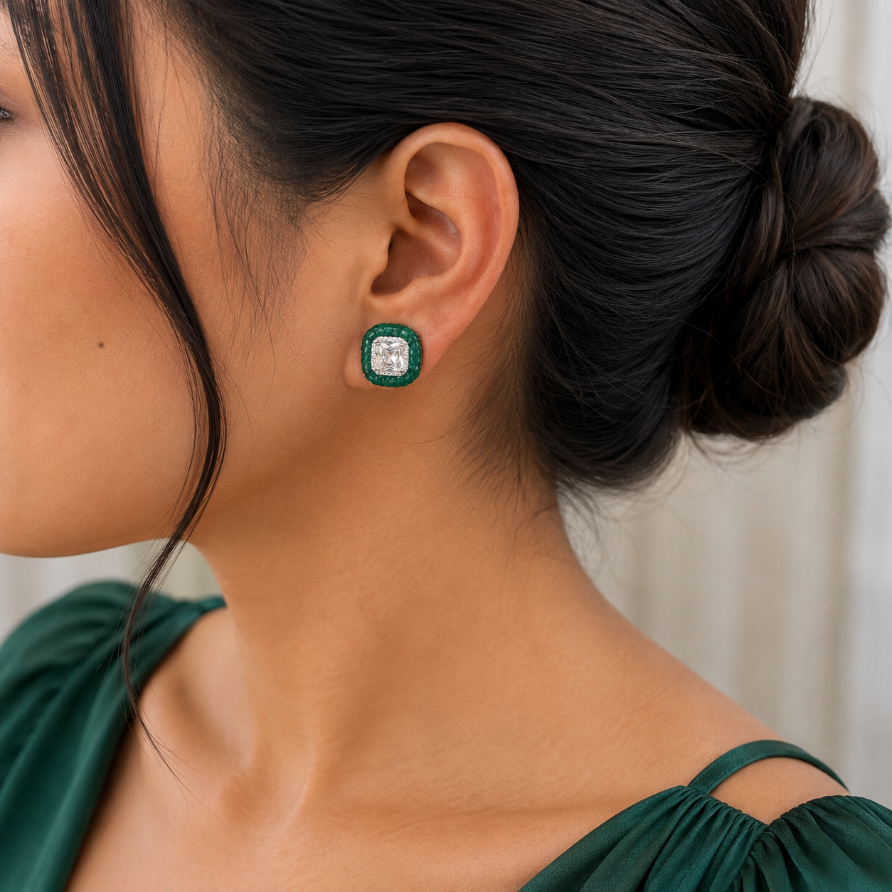 Celestial Cushion Halo Stud Earrings