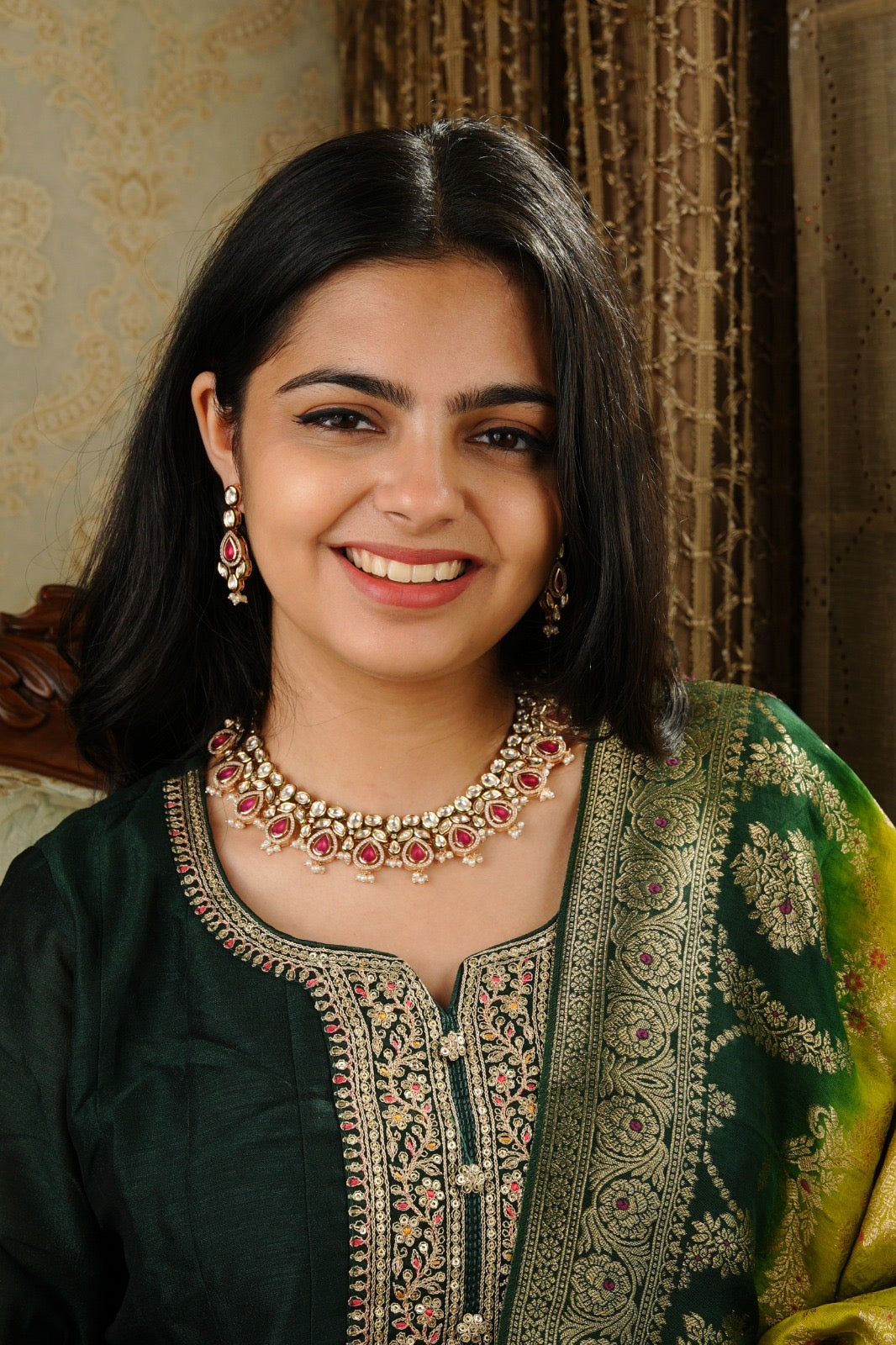 Beautiful Mix-Shape Kundan Set with Ruby Stone