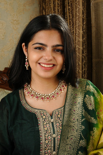 Beautiful Mix-Shape Kundan Set with Ruby Stone
