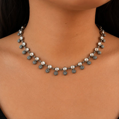 Moonlit Charm Antique Silver Necklace