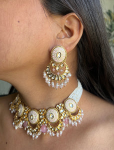 Regal Pink Enamel Kundan Choker Set