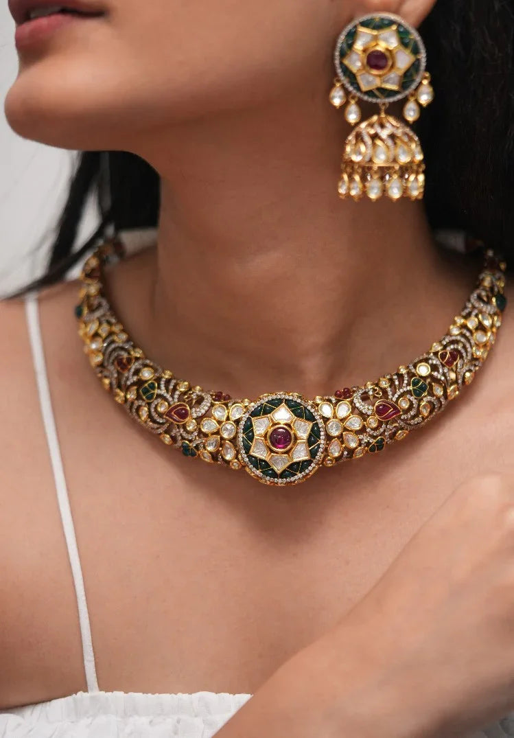 Rajnidhi Moissanite Polki Hasli Set