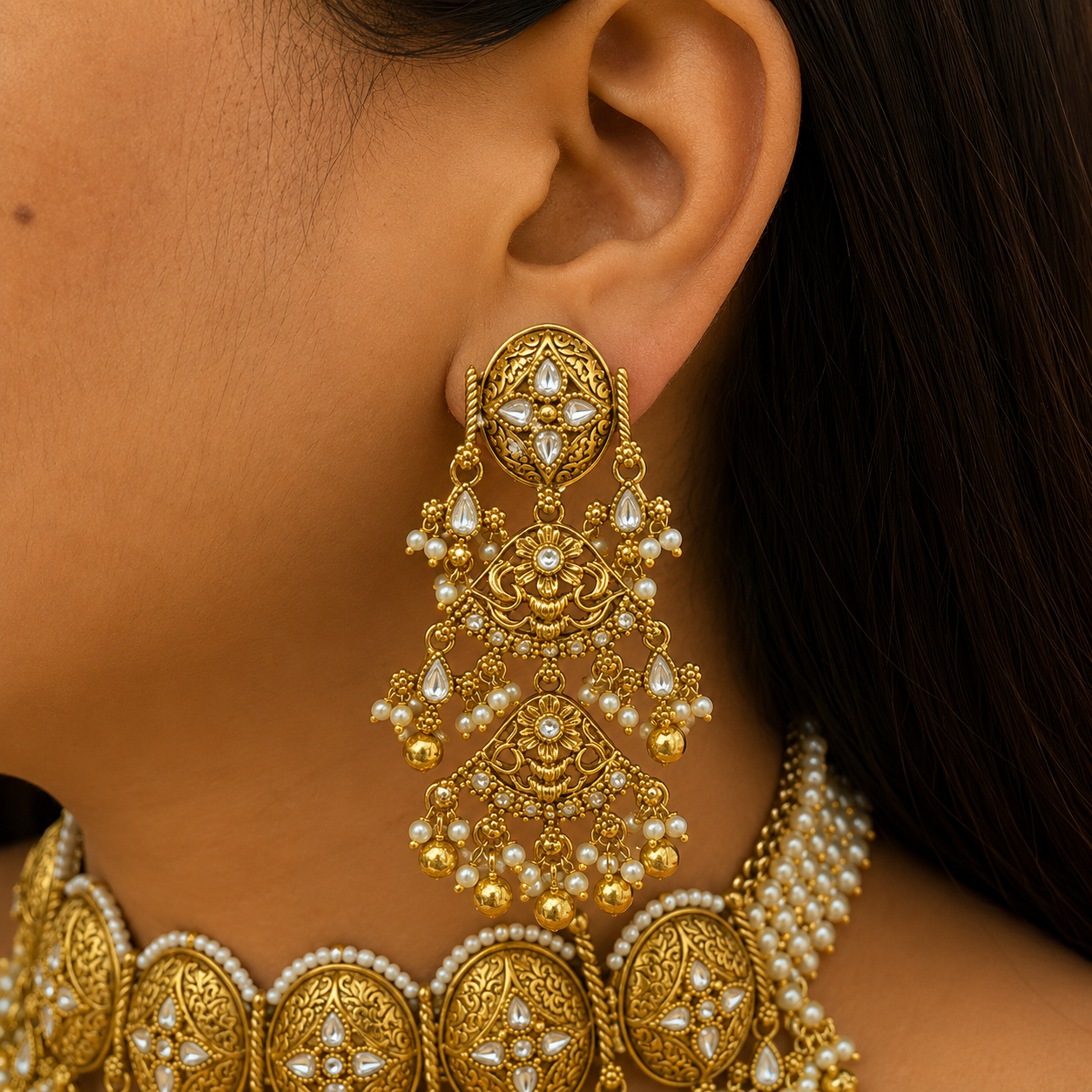 Jhalika Antique Gold Kundan Choker Set