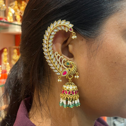 Antique Kemp Kundan Peacock Ear Cuffs