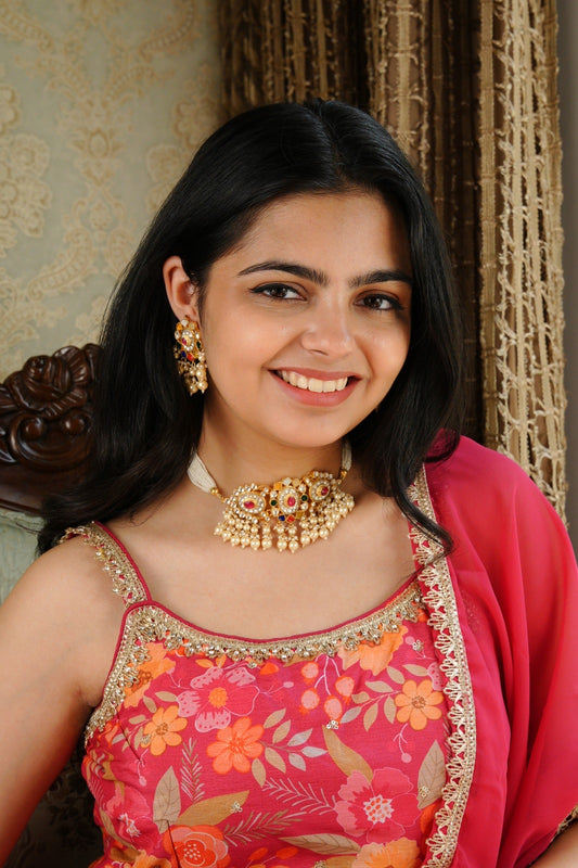 Floral Navratan Kundan Choker