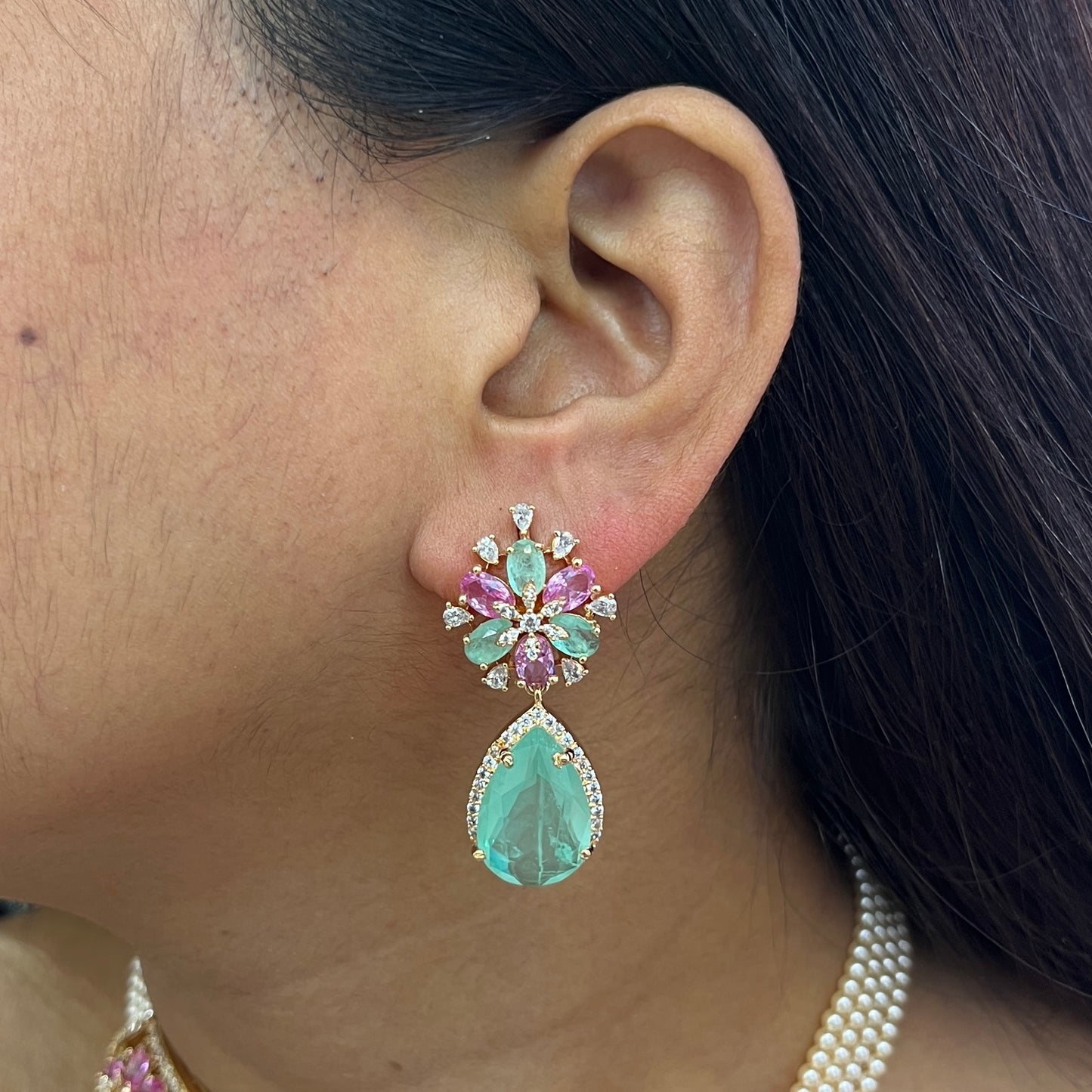 Blush Mint Élégance – Rose Gold Crystal Necklace Set
