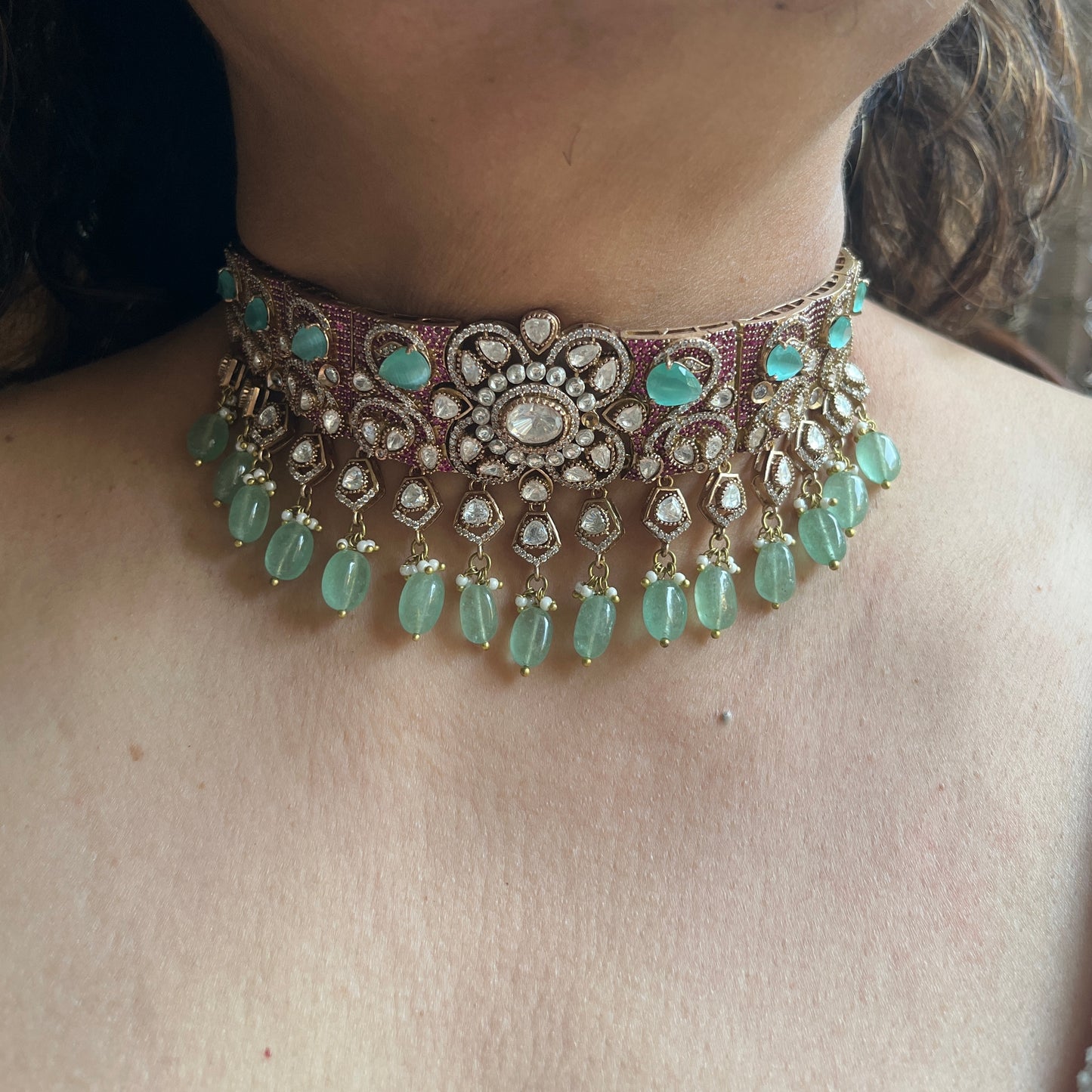 Scarlet Mint Moissanite Choker