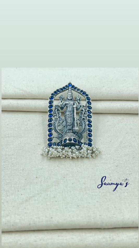 Balaji Pendant With Blue kemp stone and pearls peroi!