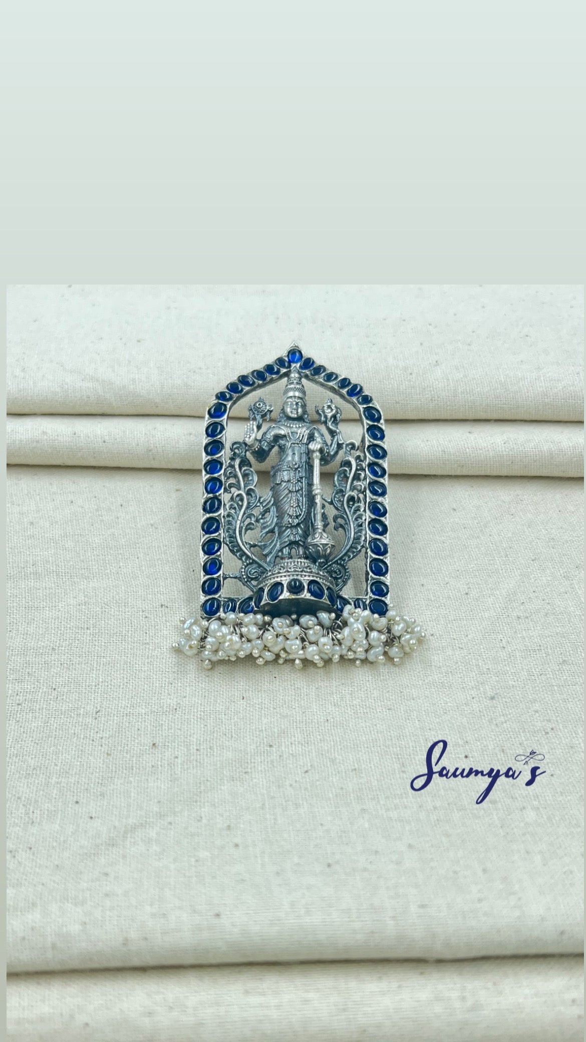 Balaji Pendant With Blue kemp stone and pearls peroi!