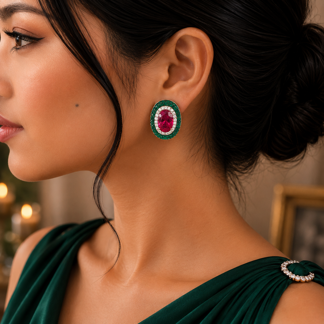 Regal Oval Halo Stud Earrings