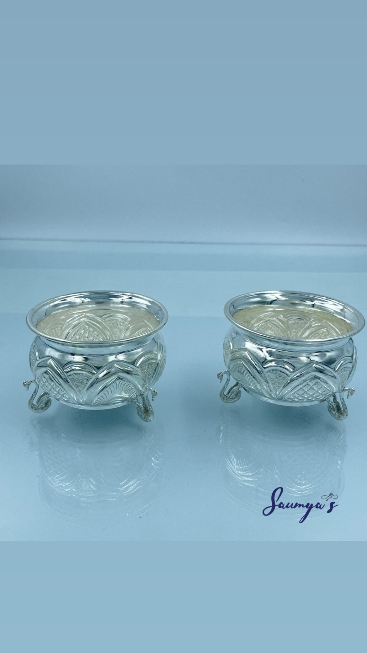Beautiful Hand Crafted Peacock Design Bowls Set of 2! Crafted in pure silver