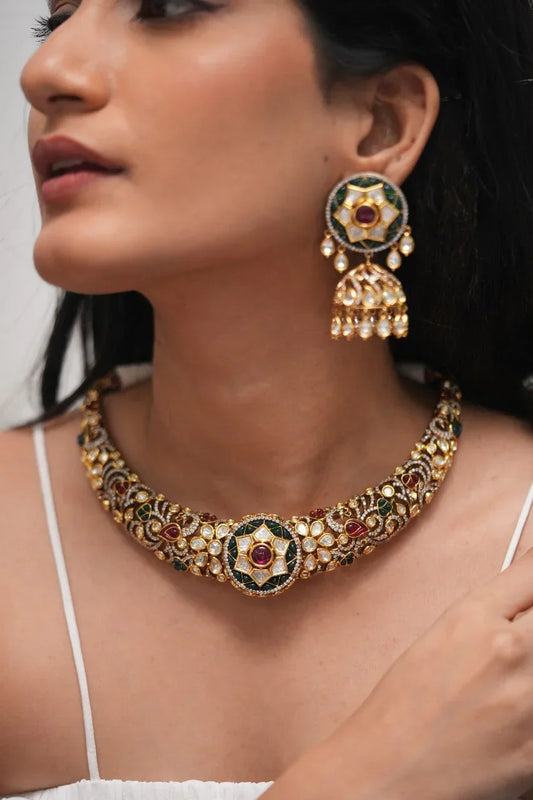Rajnidhi Moissanite Polki Hasli Set