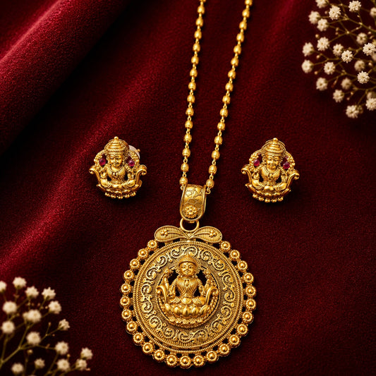 Shri Lakshmi Antique Gold Pendant Set