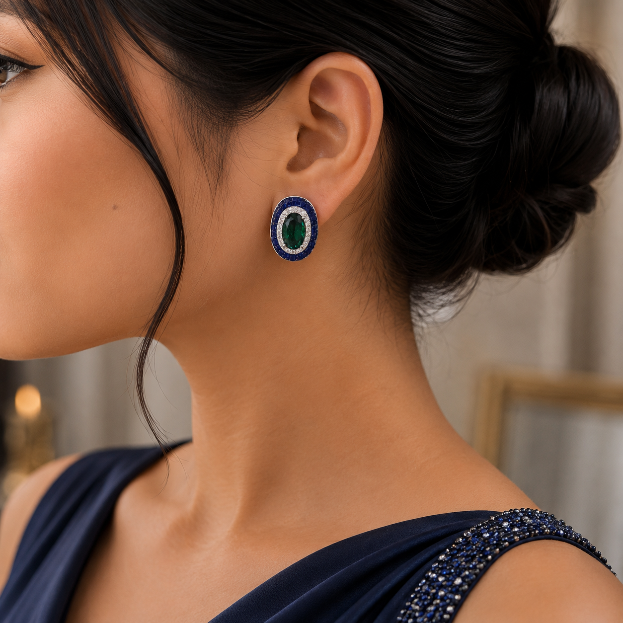 Regal Oval Halo Stud Earrings