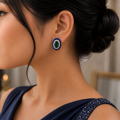 Regal Oval Halo Stud Earrings