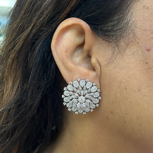 Floral Round American Diamond Studs