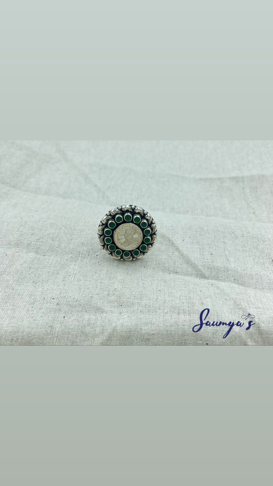 Pure 92.5% Silver Emerald Ginni ring