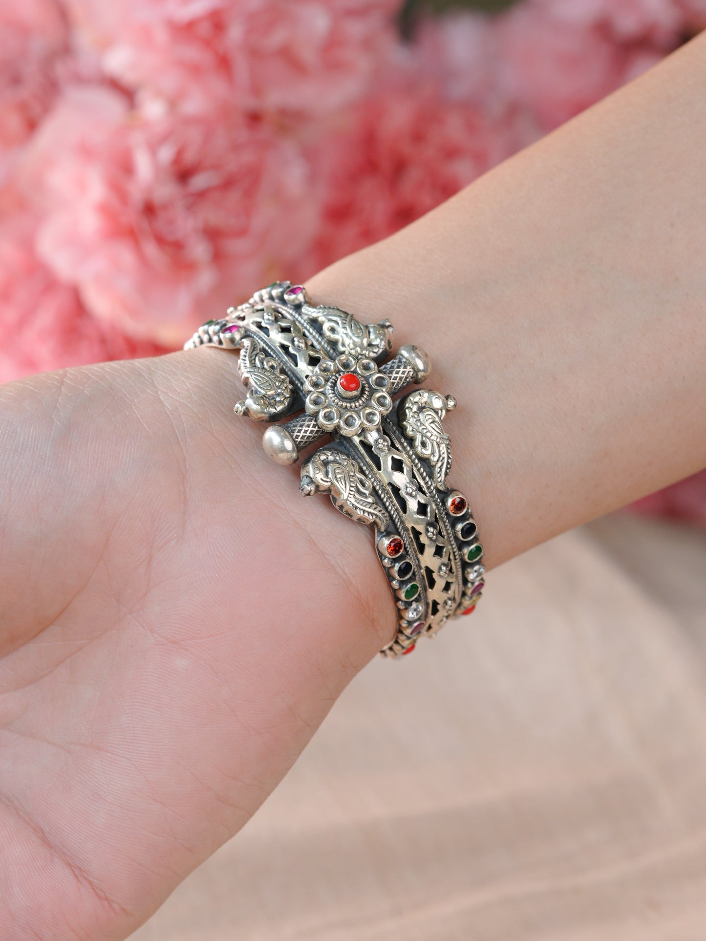 Navratna Peacock Elegance Bracelet