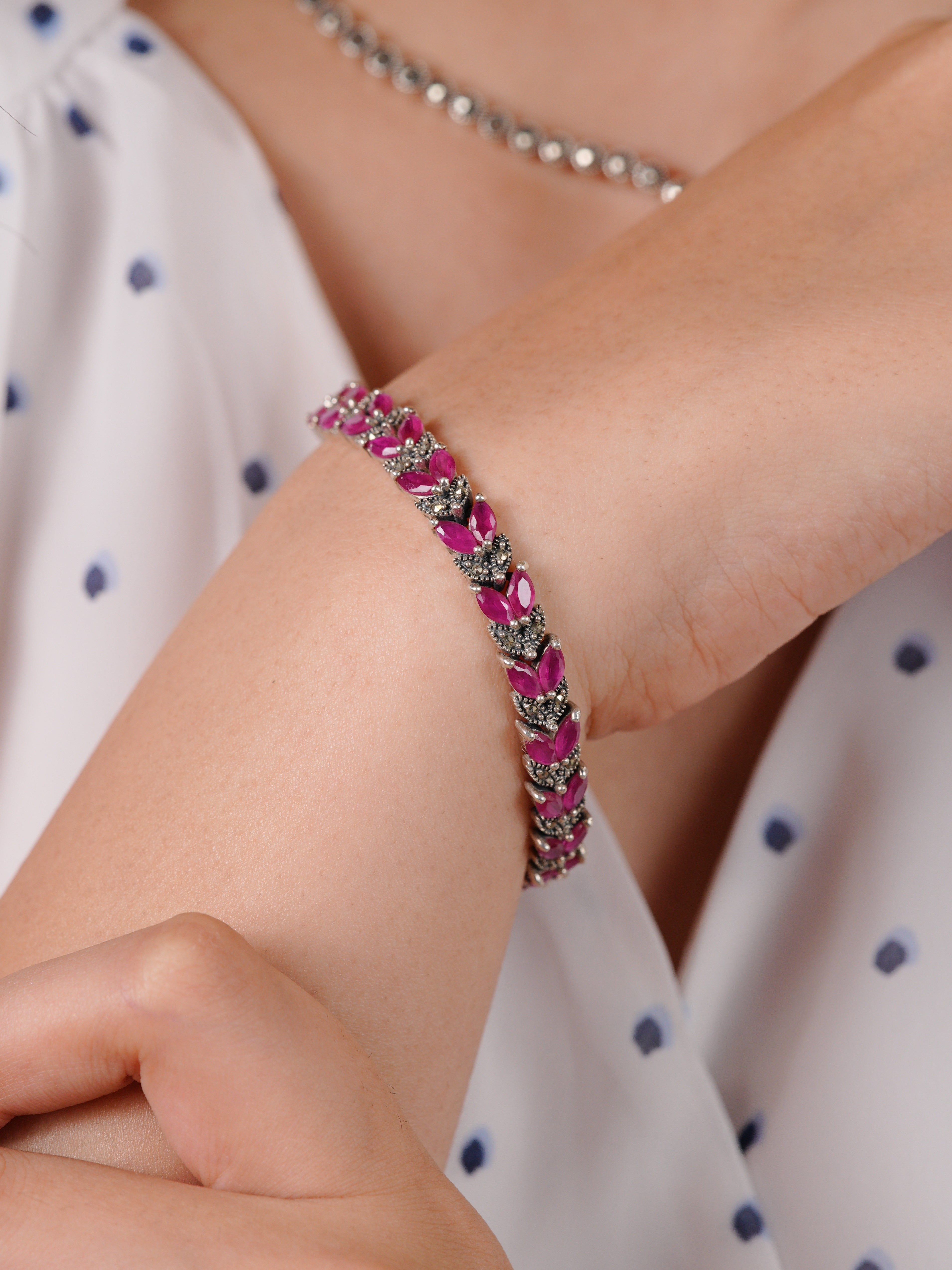 Ruby Blossom Marcasite Bracelet