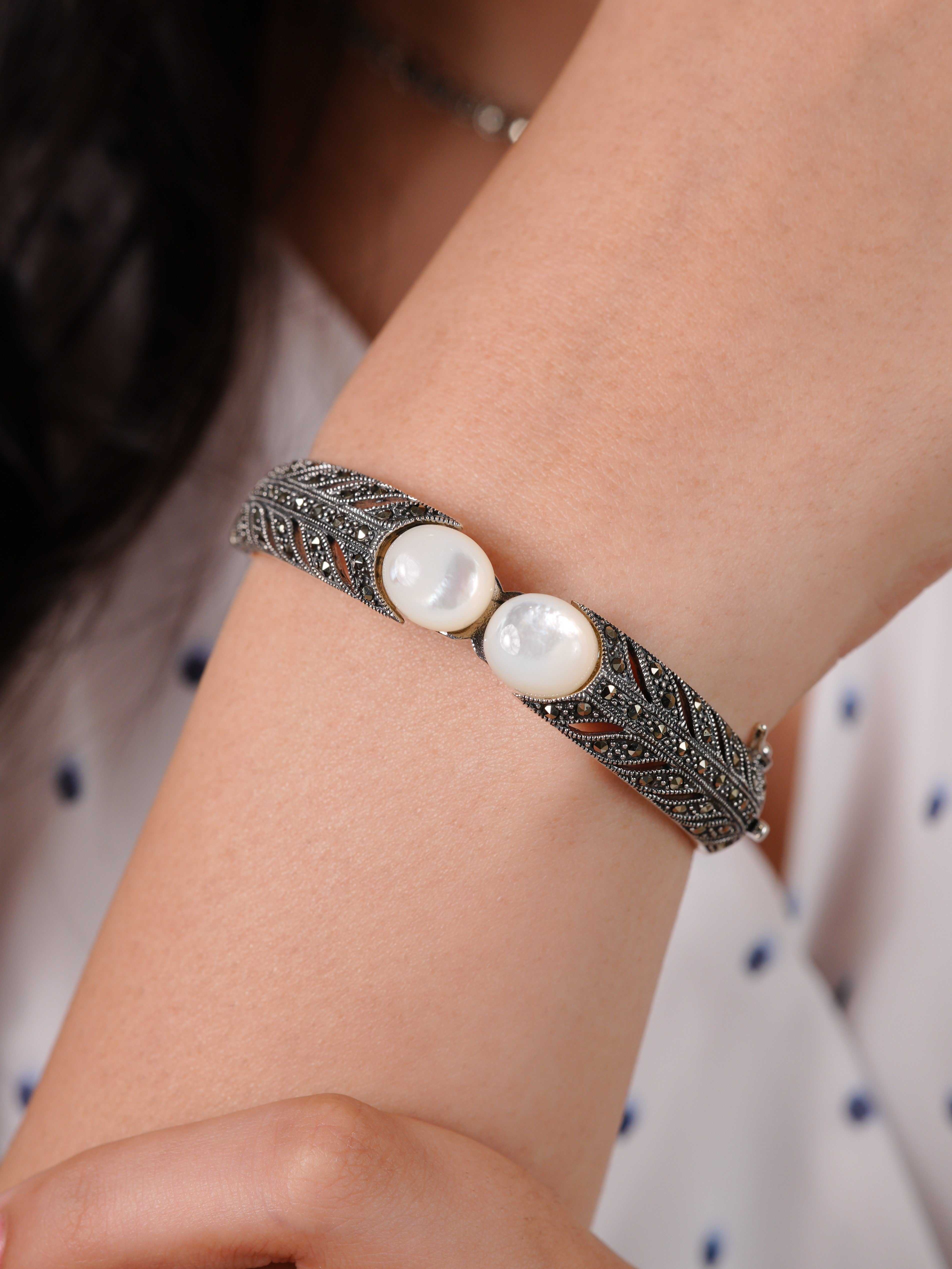 Duo Pearl Marcasite Bracelet