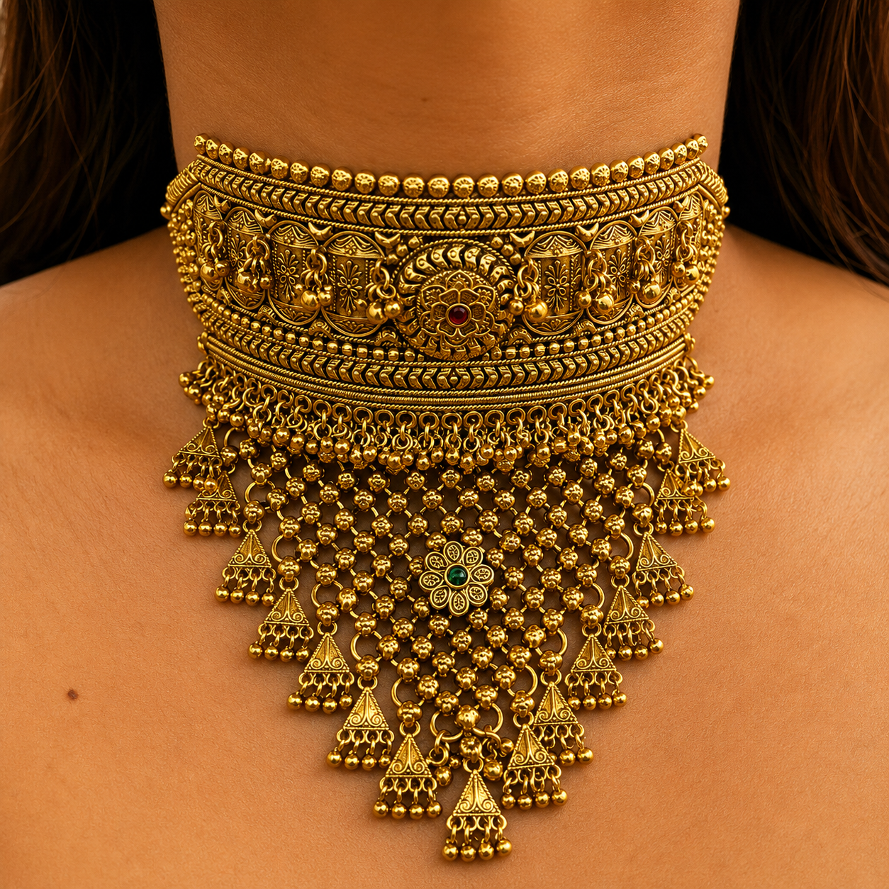 Saumya’s Swarna Ghungroo V-Shape Choker Set