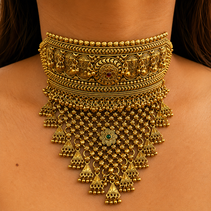 Saumya’s Swarna Ghungroo V-Shape Choker Set