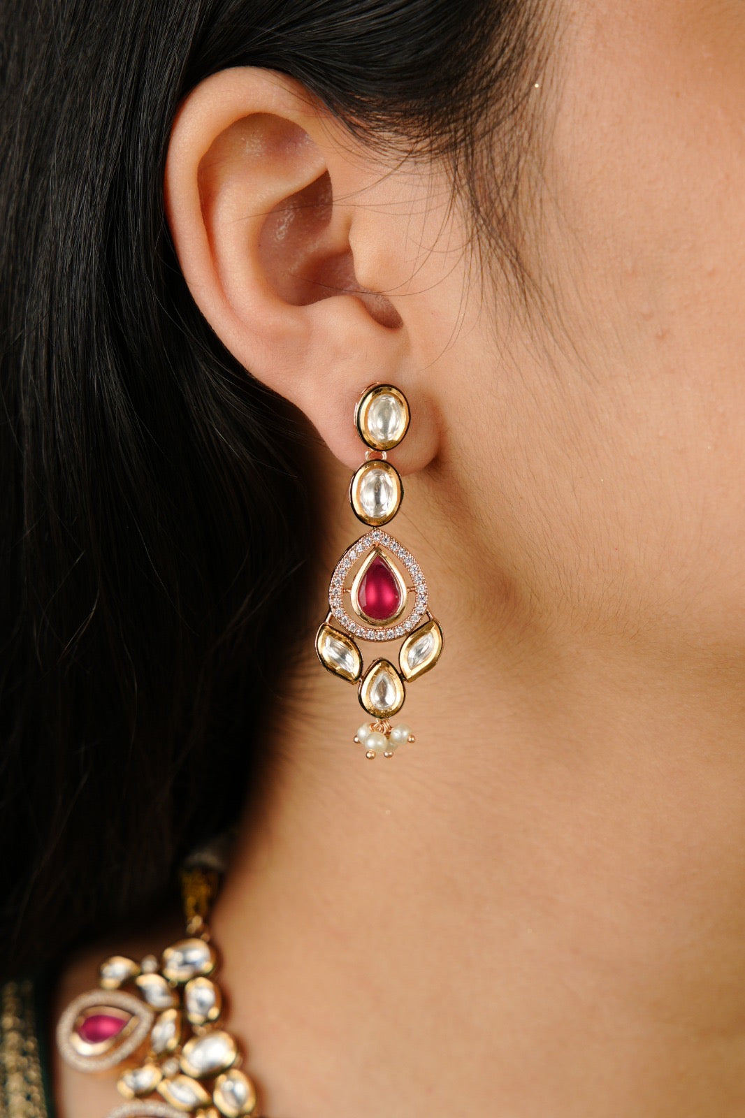 Beautiful Mix-Shape Kundan Set with Ruby Stone