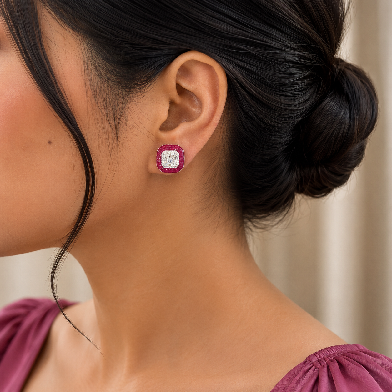 Celestial Cushion Halo Stud Earrings