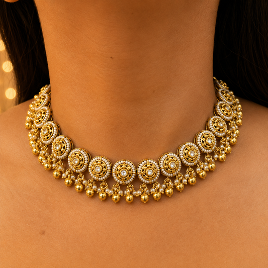 Suhira Minimal Round Kundan Necklace Set