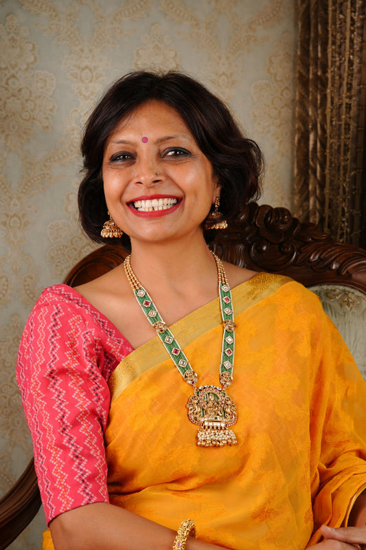 Divine Lakshmi Temple Set – Green Beads with Red Kemp & Kundan