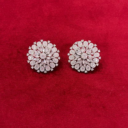 Floral Round American Diamond Studs