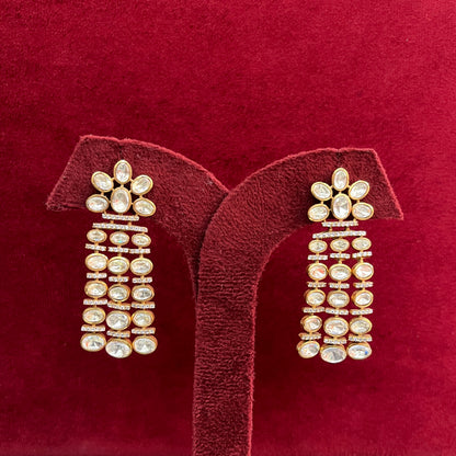Indo-Western Moissanite Polki Floral Drop Earrings