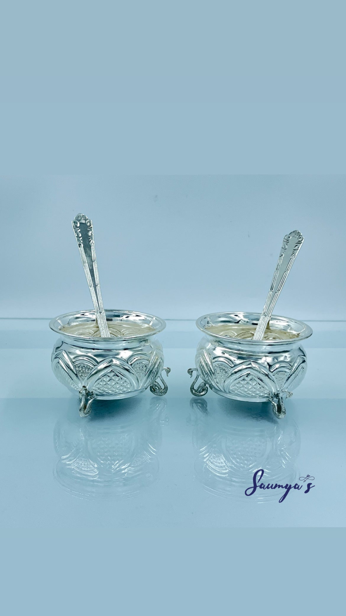 Beautiful Hand Crafted Peacock Design Bowls Set of 2! Crafted in pure silver